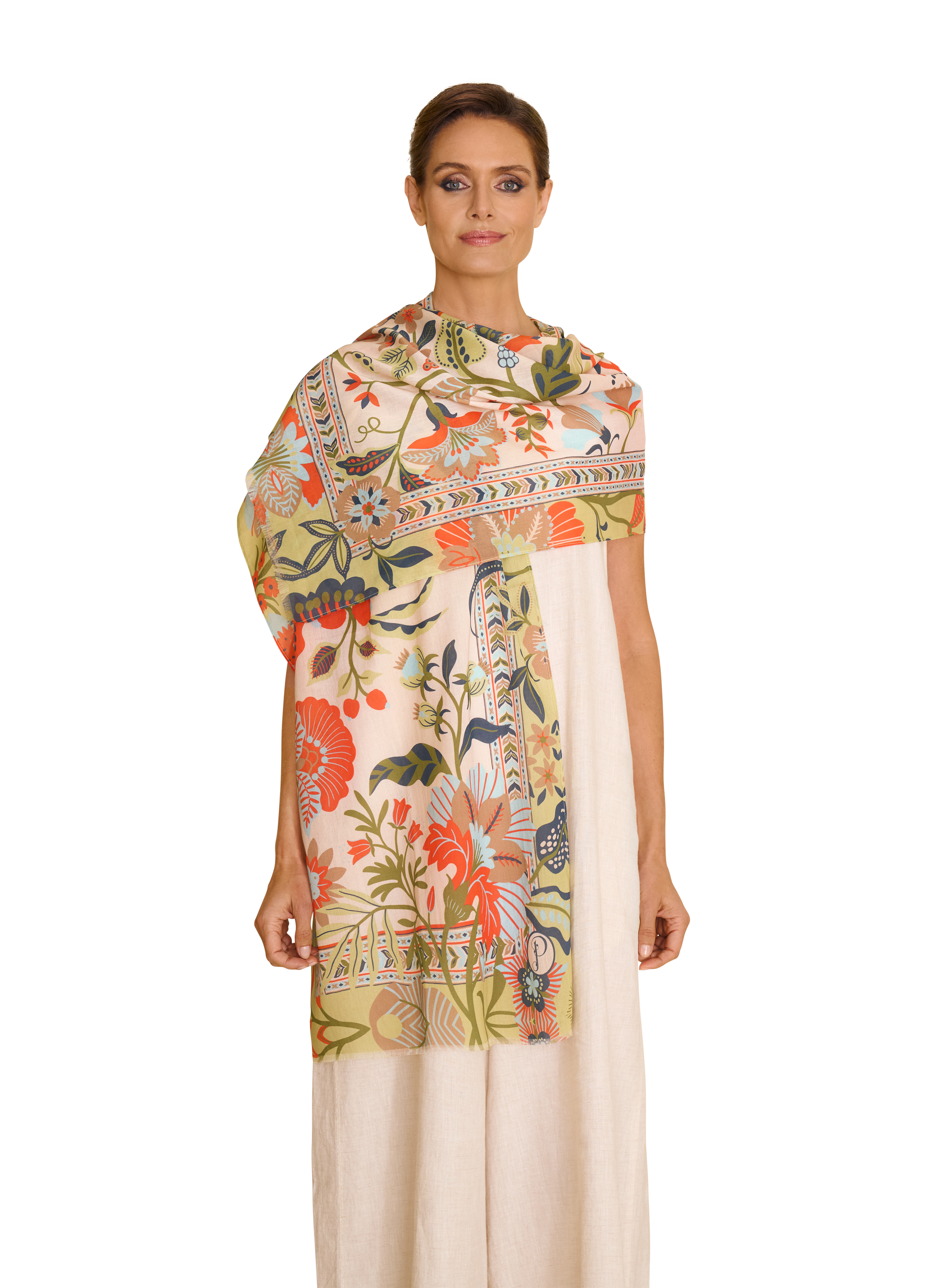 Cotton Scarf Folky Floral Coconut