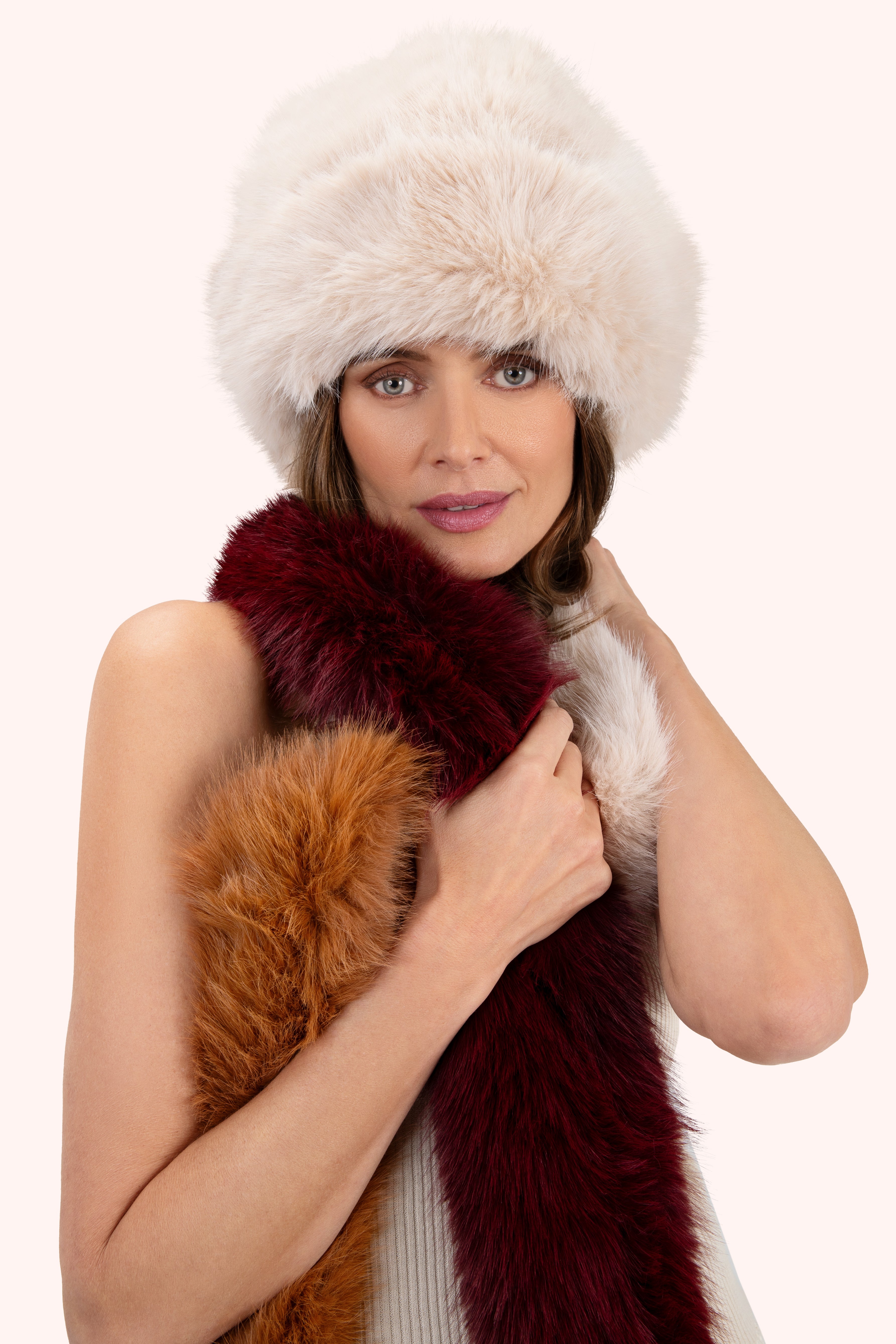 Elsa 3 tone Scarf Damson Mocca Cream