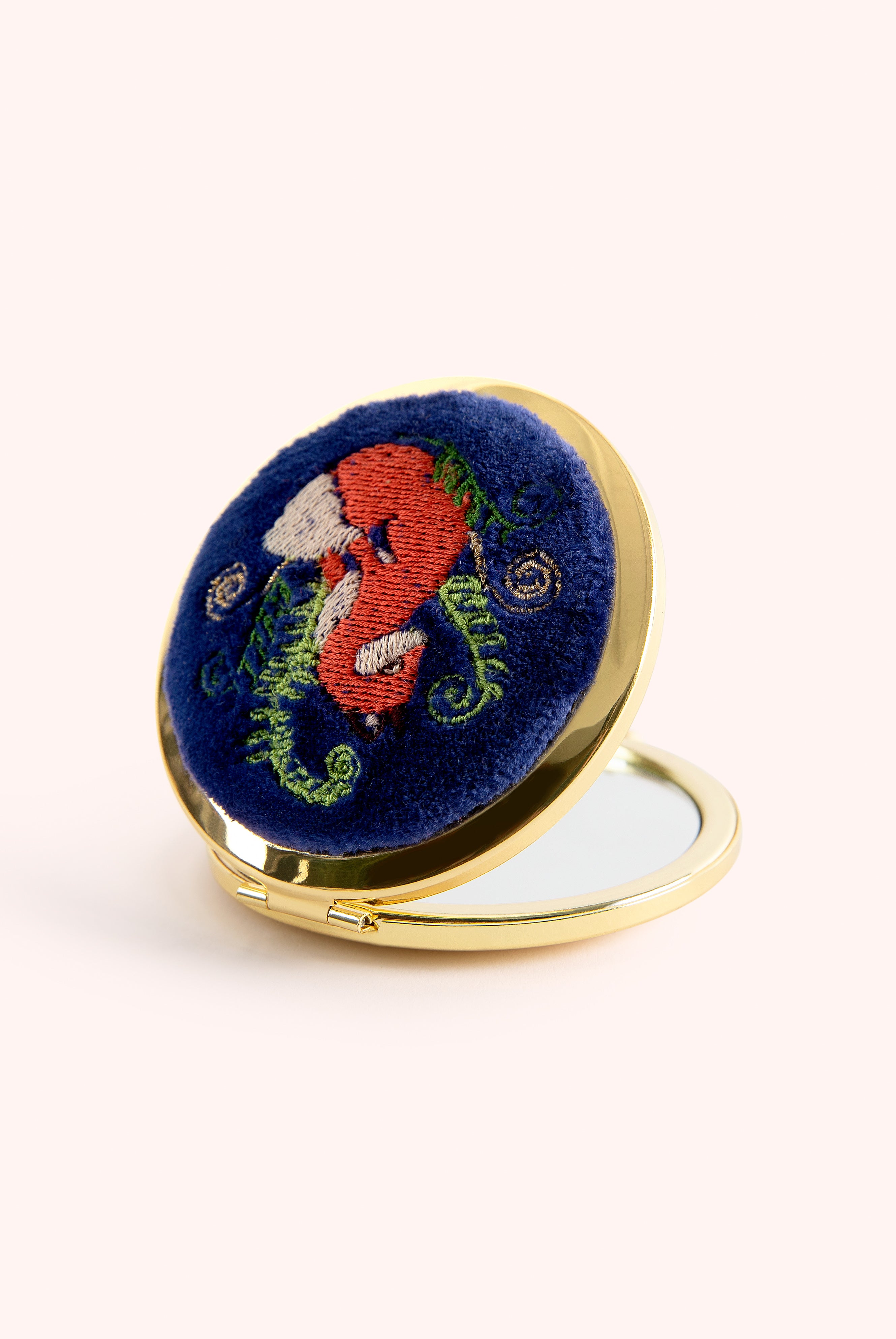 Embroidered Compact Mirror Elegant Fox