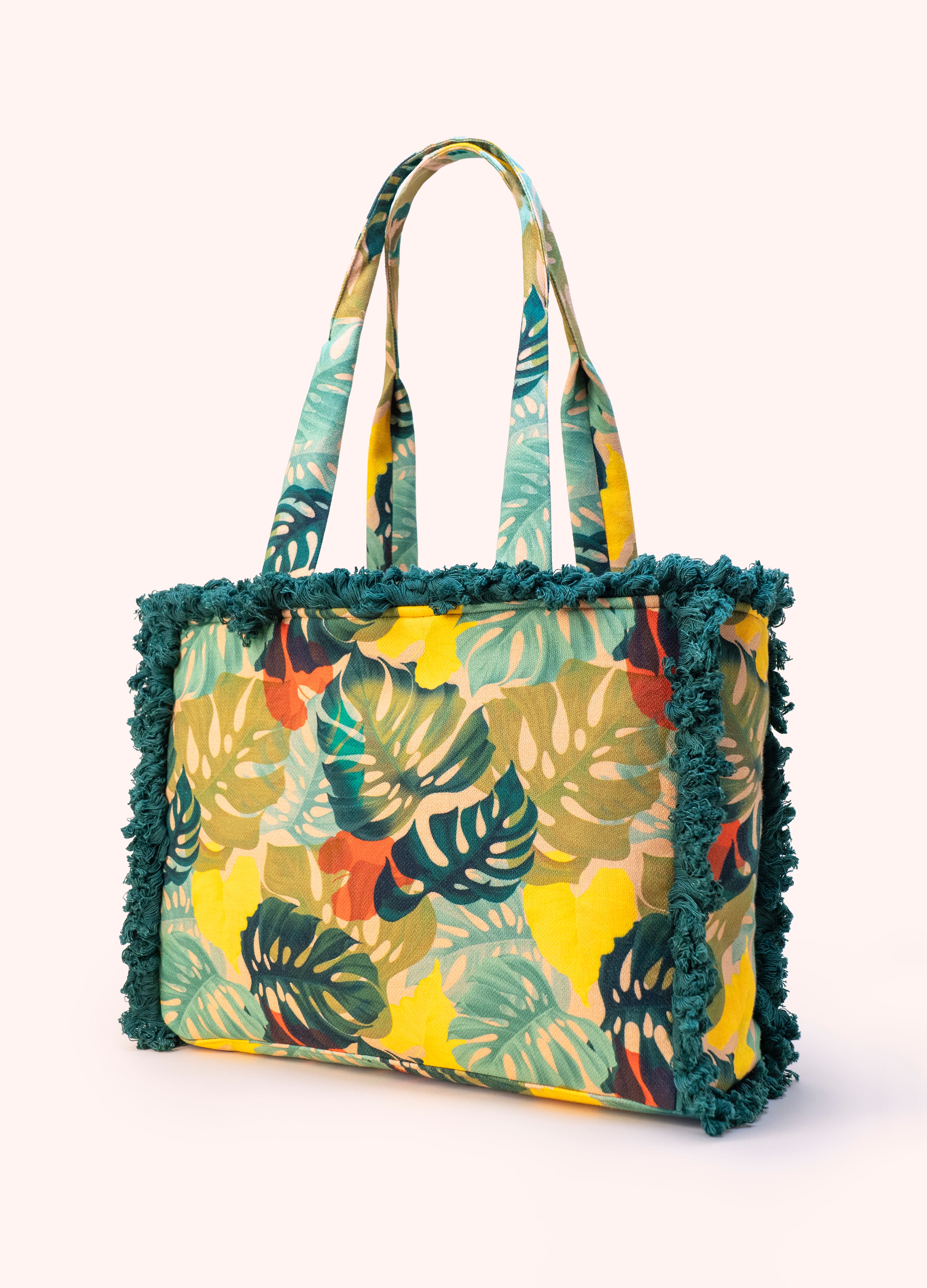 Fringed Box Tote Exotic Leaves