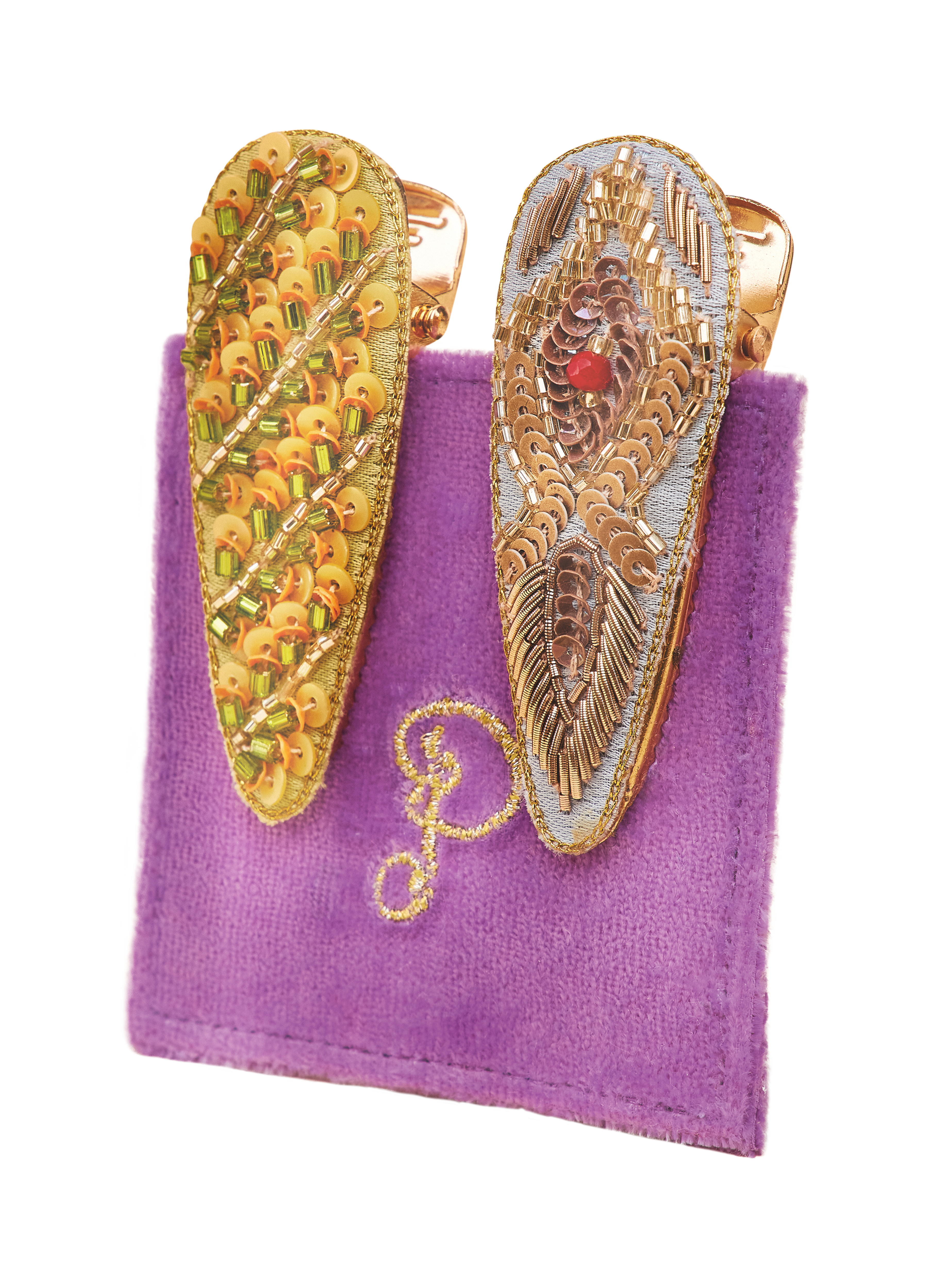 Jewelled Hair Clips Feather & Stripe