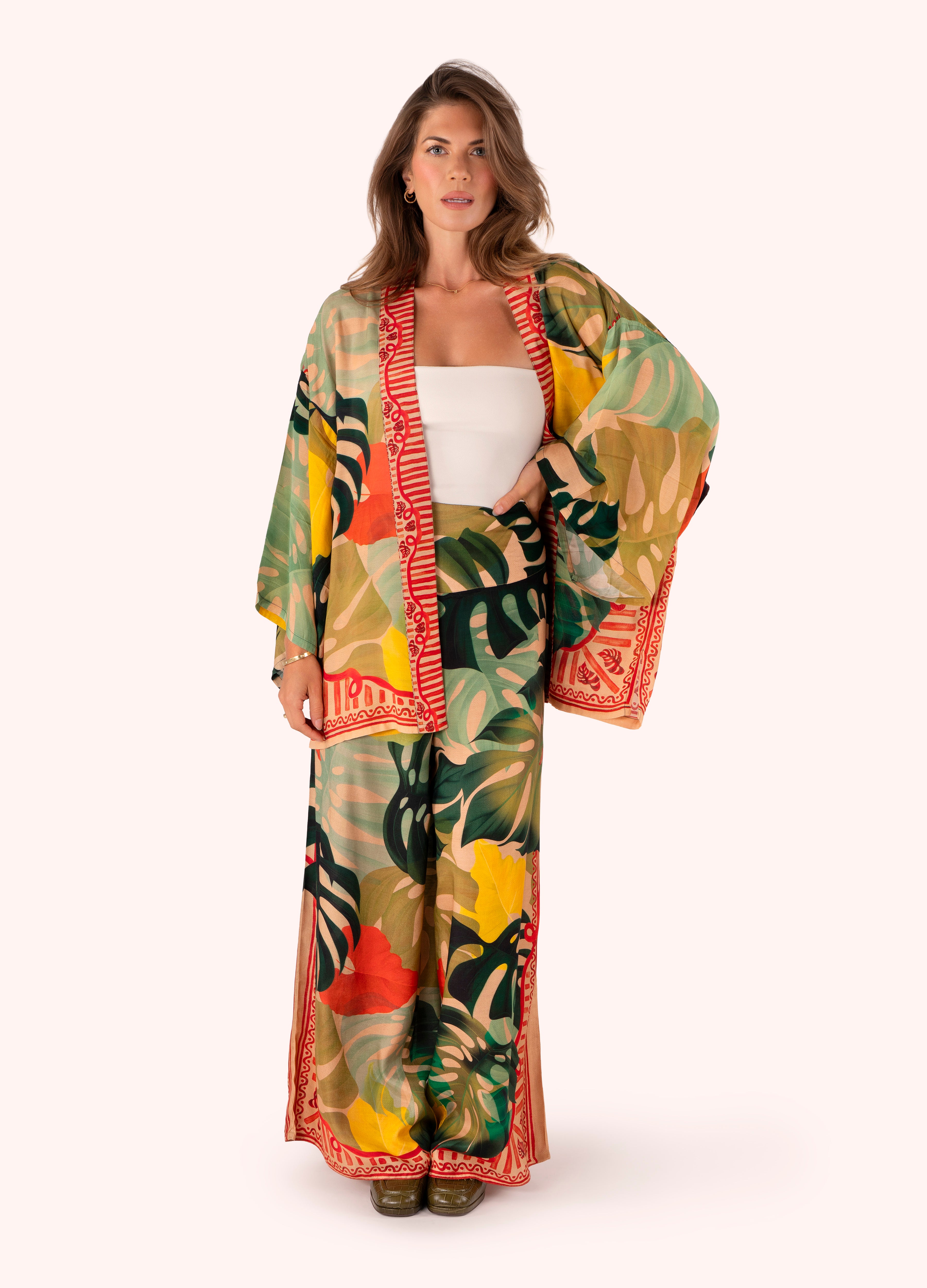 Kimono Jacket - Exotic Leaves
