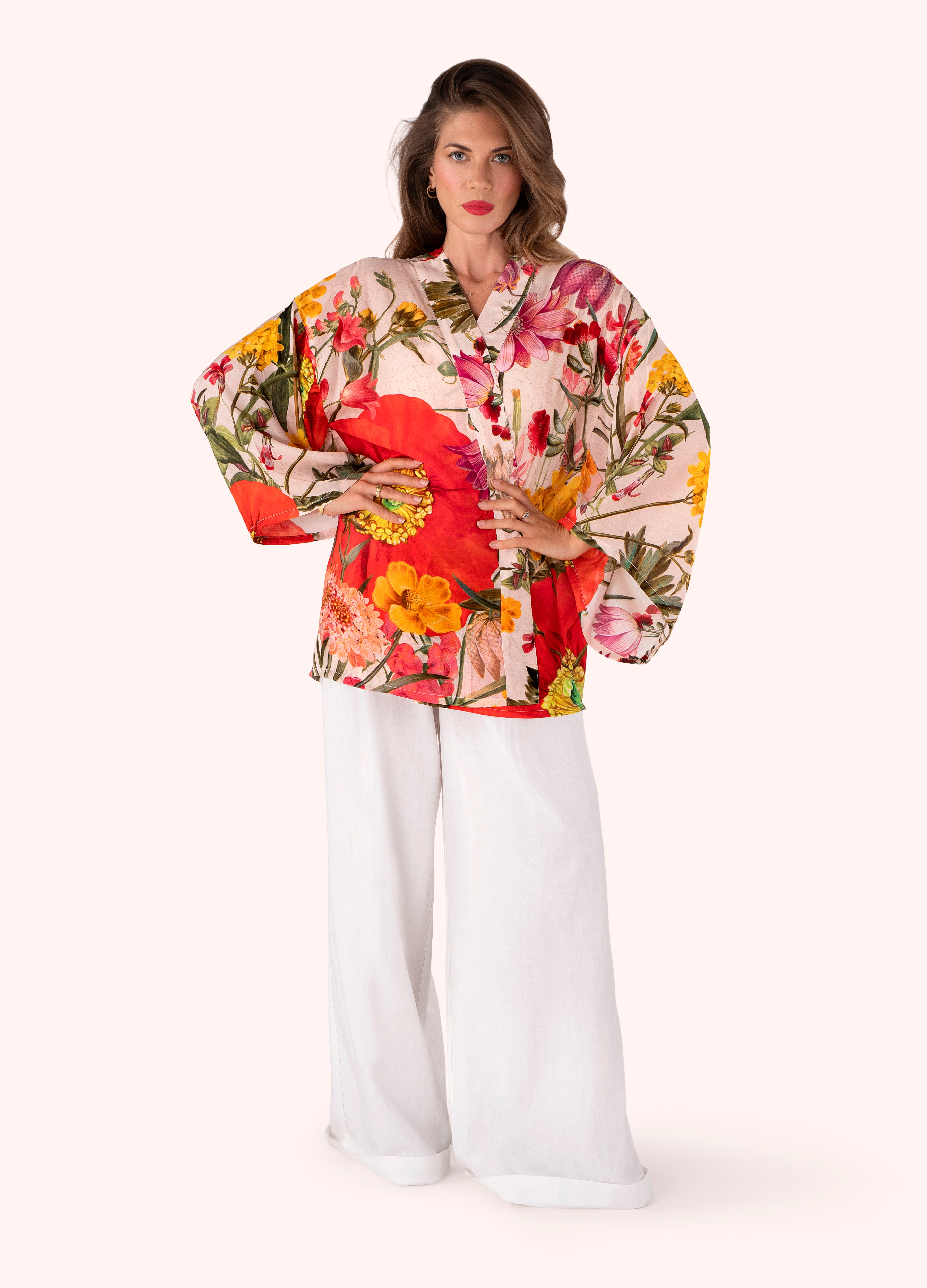 Kimono Jacket - Fine Flowers in Cream