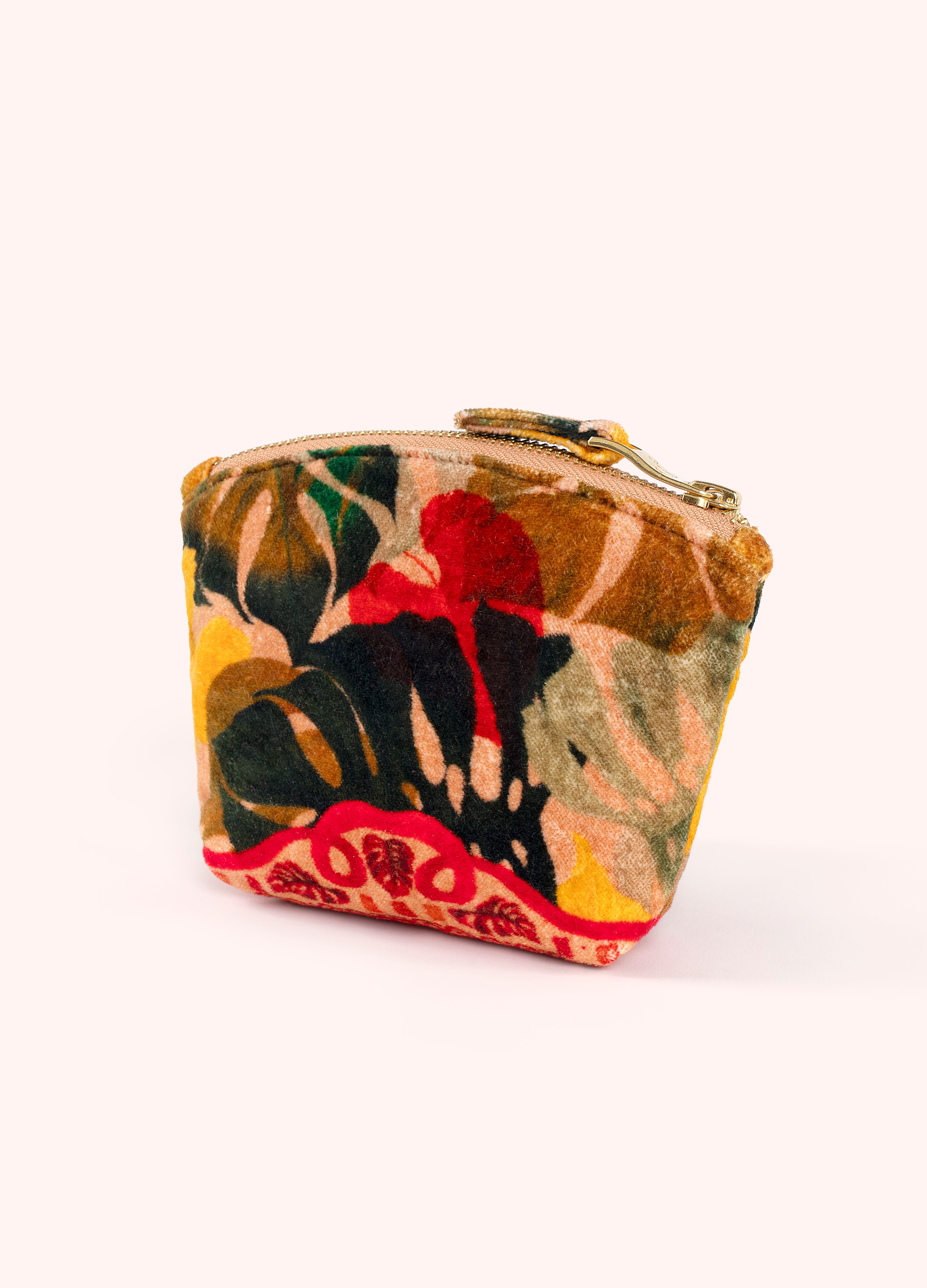 Printed Velvet Mini Pouch Exotic Leaves