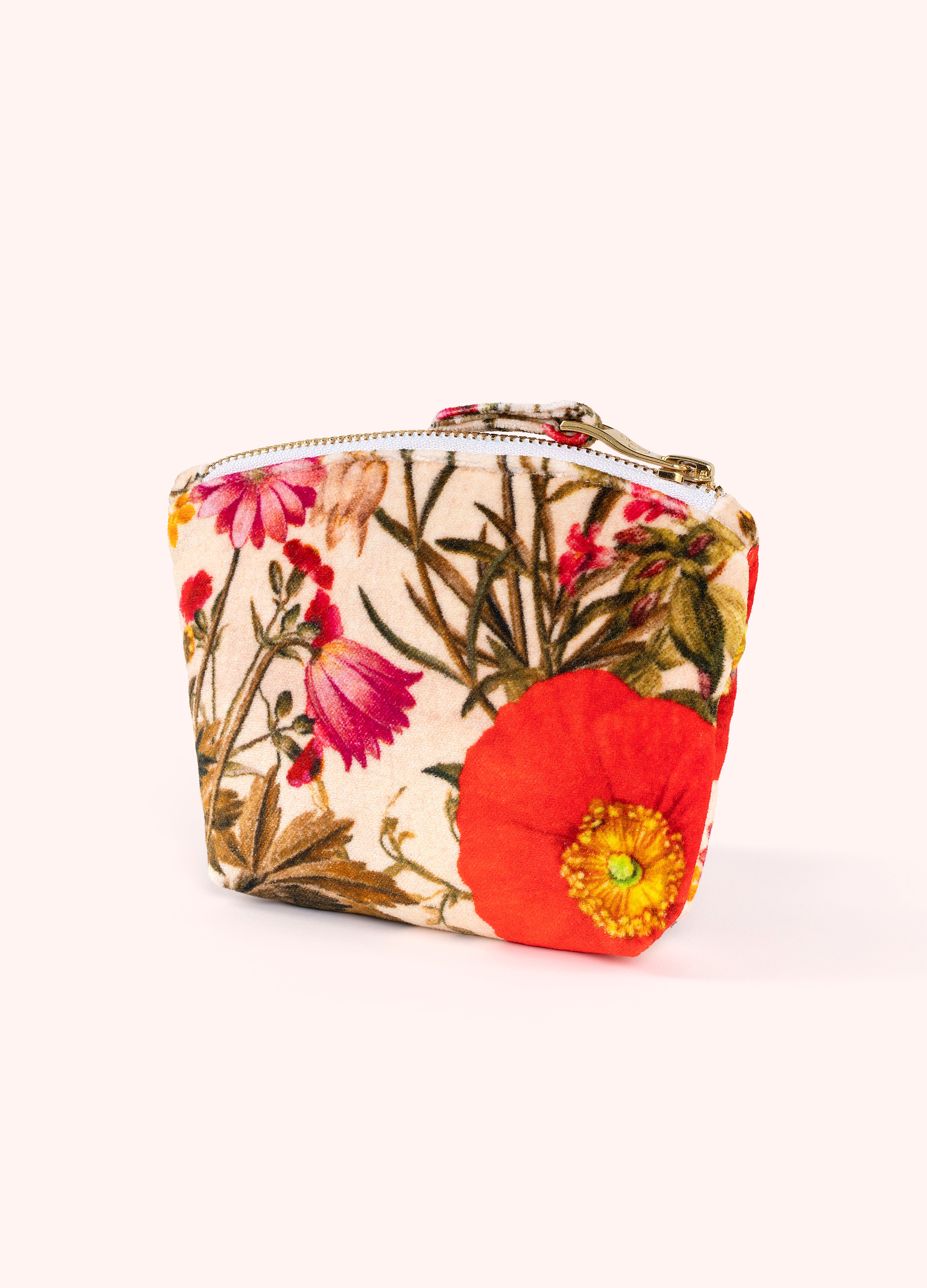Printed Velvet Mini Pouch - Fine Flowers, Cream