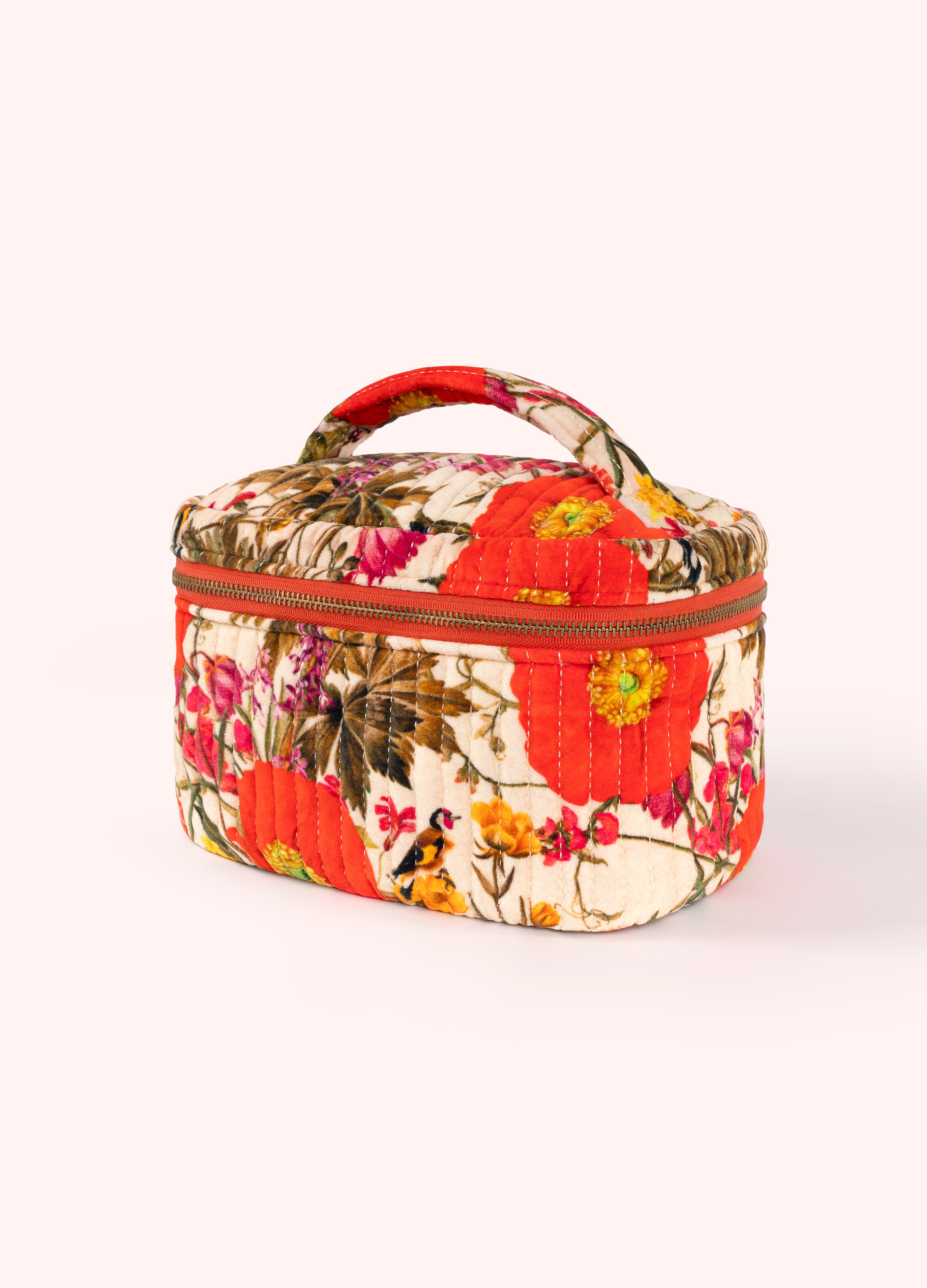 Quilted Velvet Vanity Case - Fine Flowers, Cream