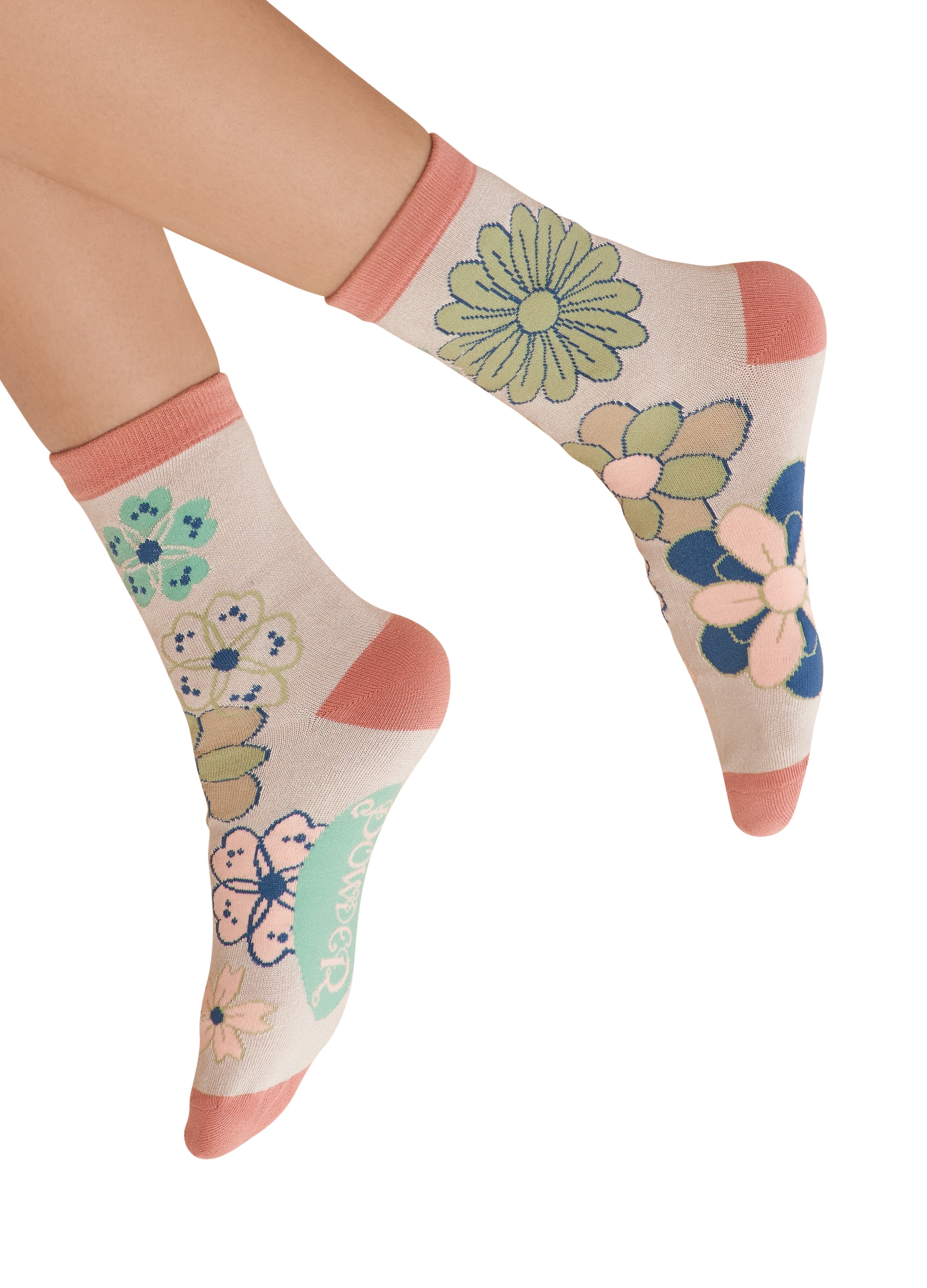 70s Kaleidoscope Floral Ankle Socks Coconut