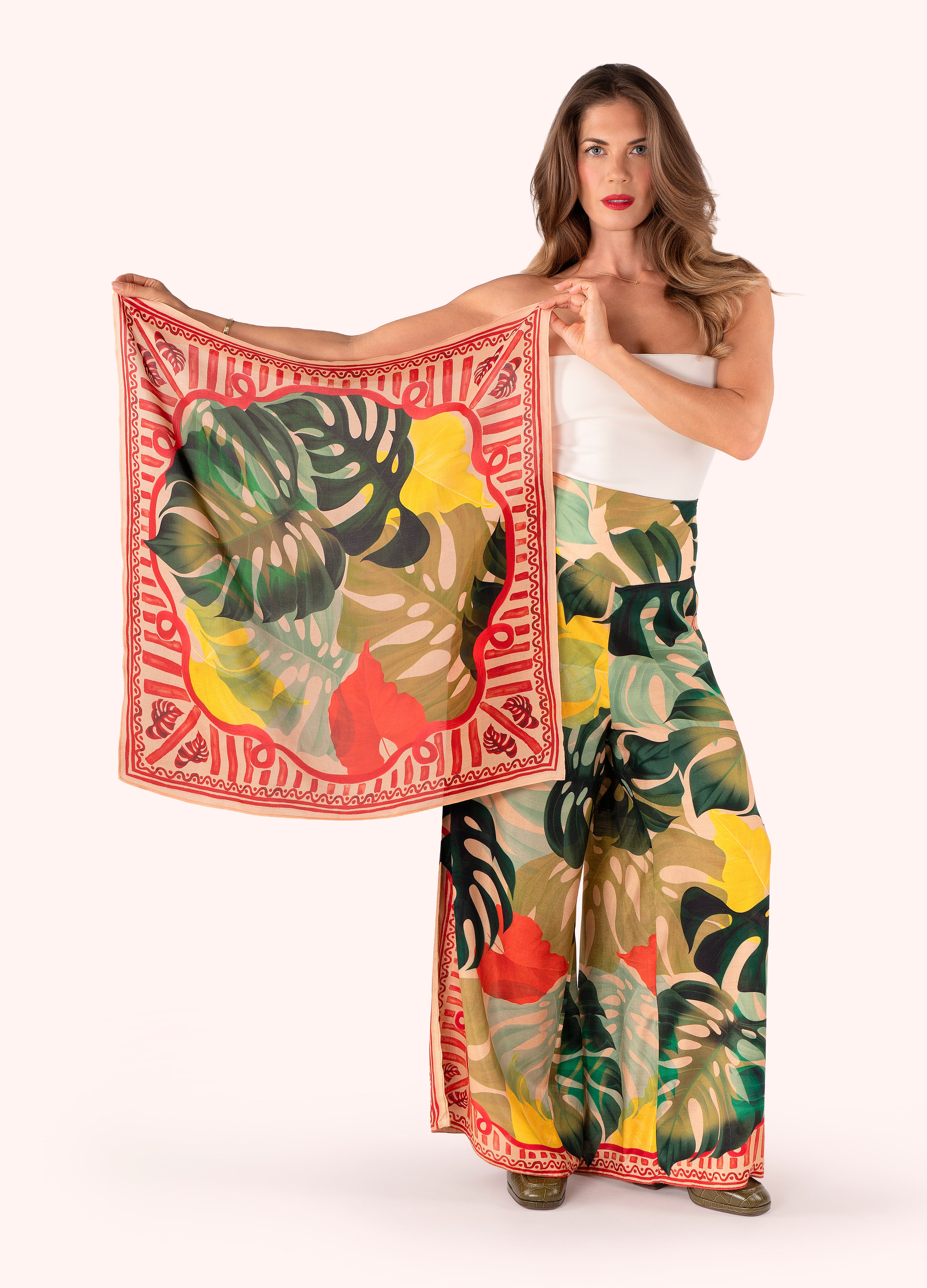 100% Silk Scarf Exotic Leaves