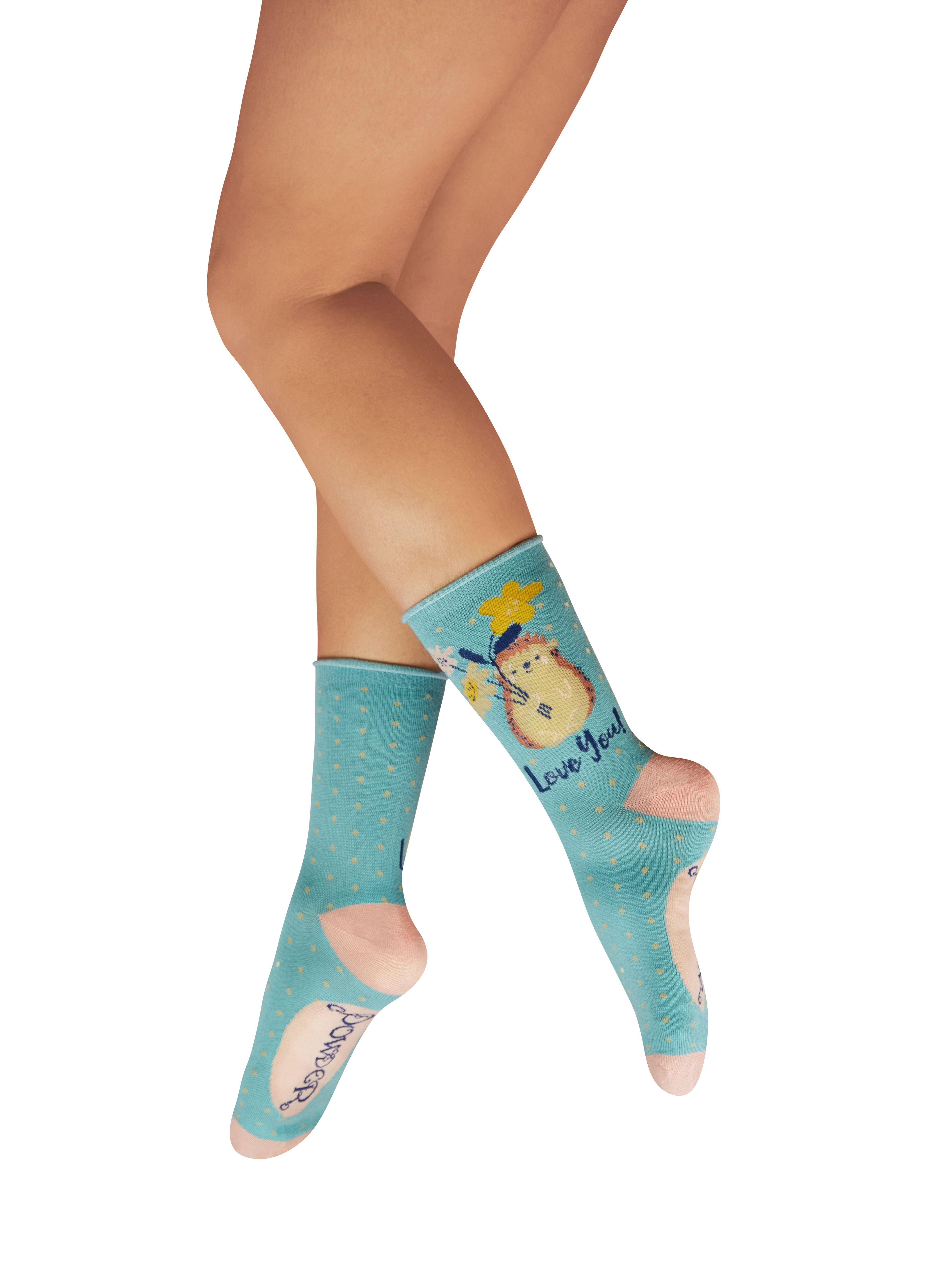 Ankle Socks Hedgehog Sharing Love Aqua