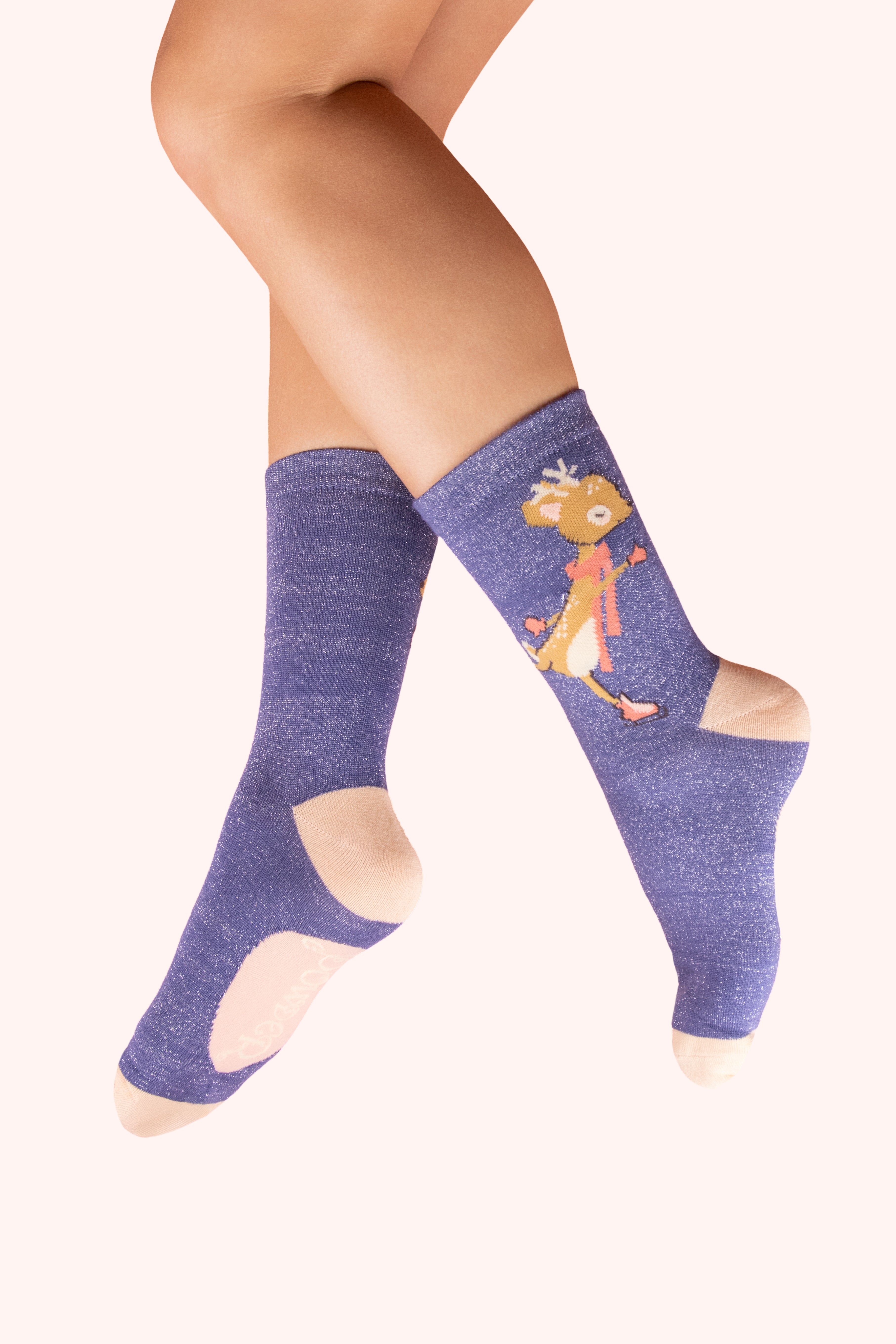 Glitter Ankle Socks Skating Deer