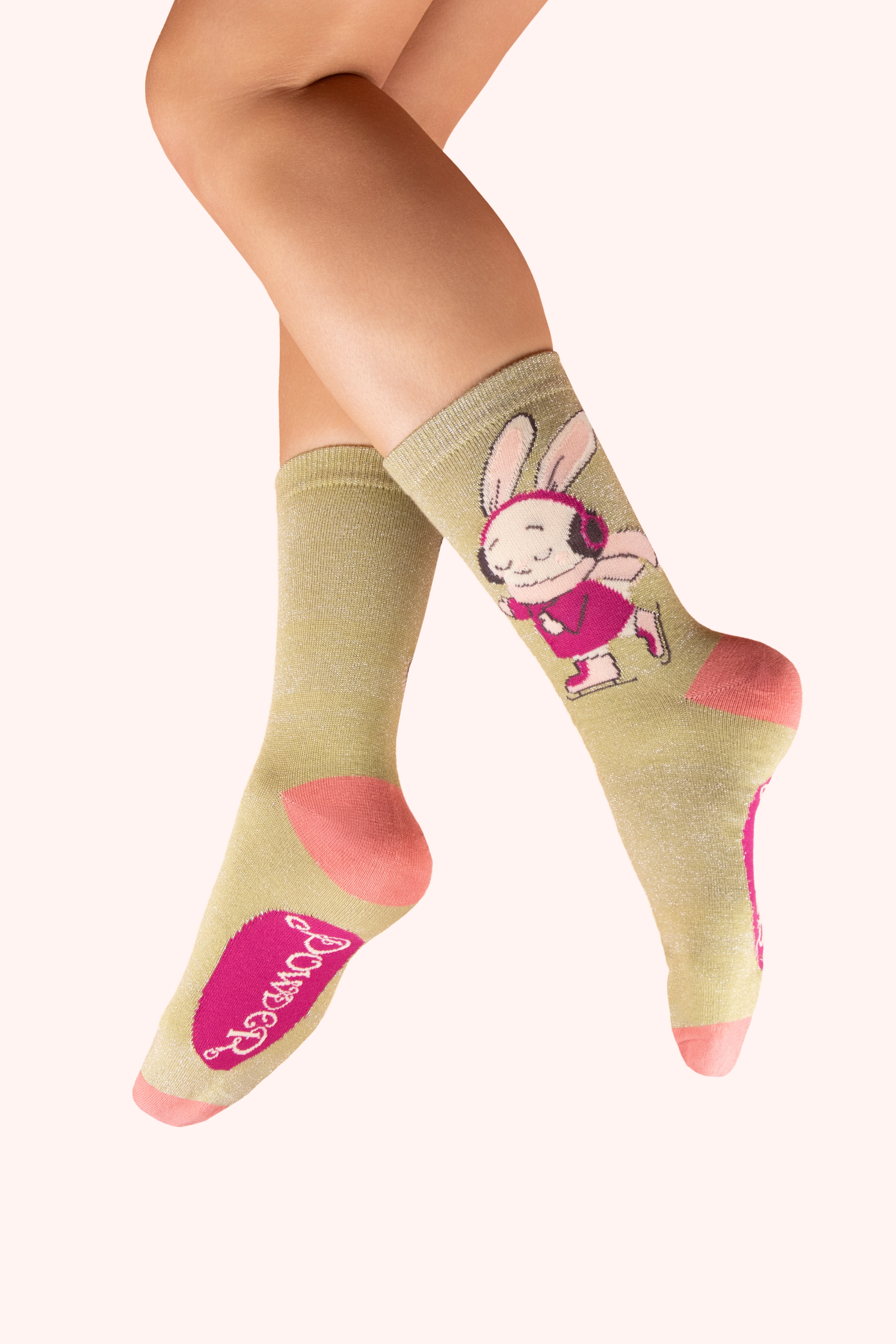 Glitter Ankle Socks Skating Bunny