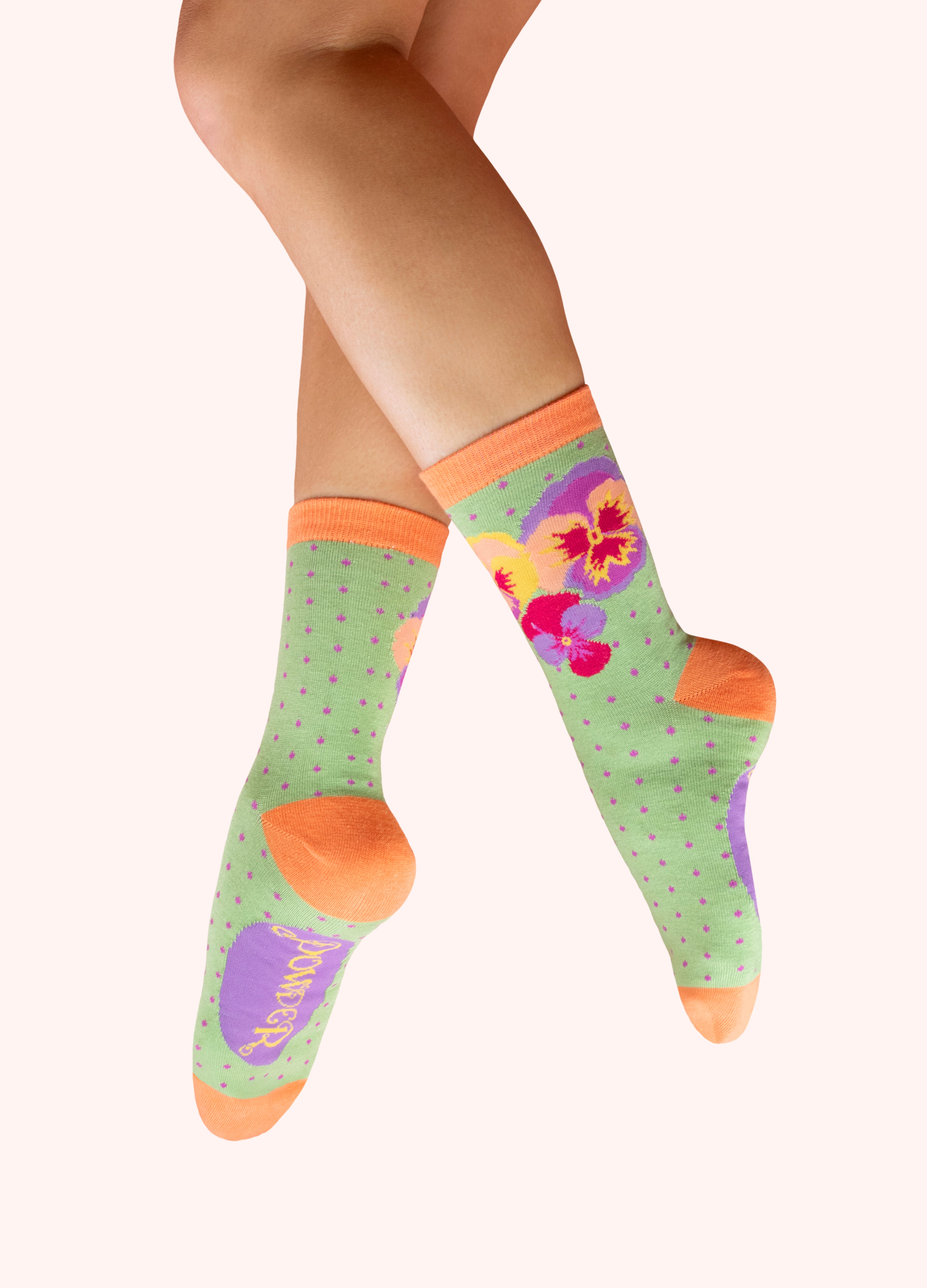 Ladies' Ankle Socks - Spring Pansies in Mint