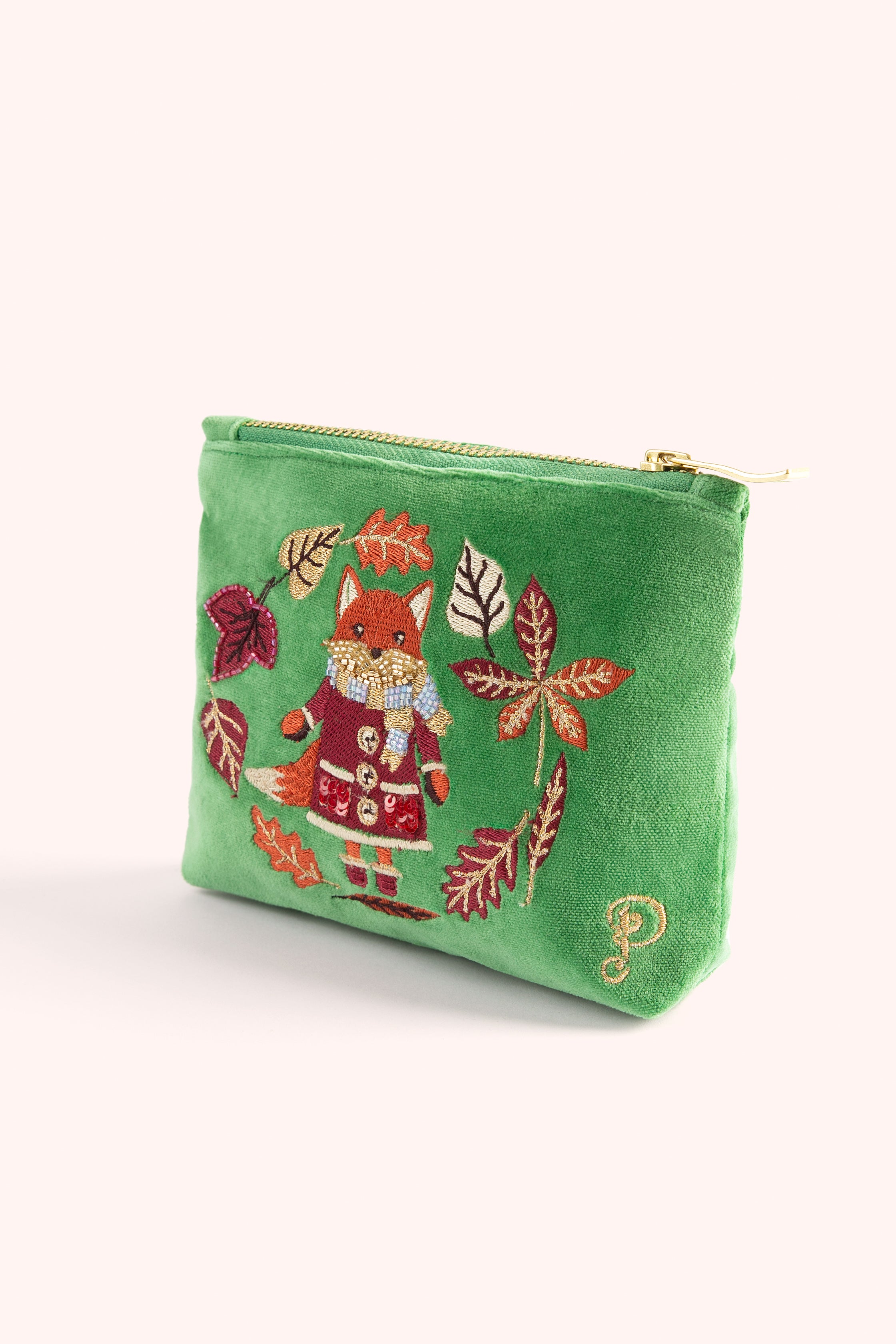 Embroidered Velvet Mini Pouch Cosy Fox