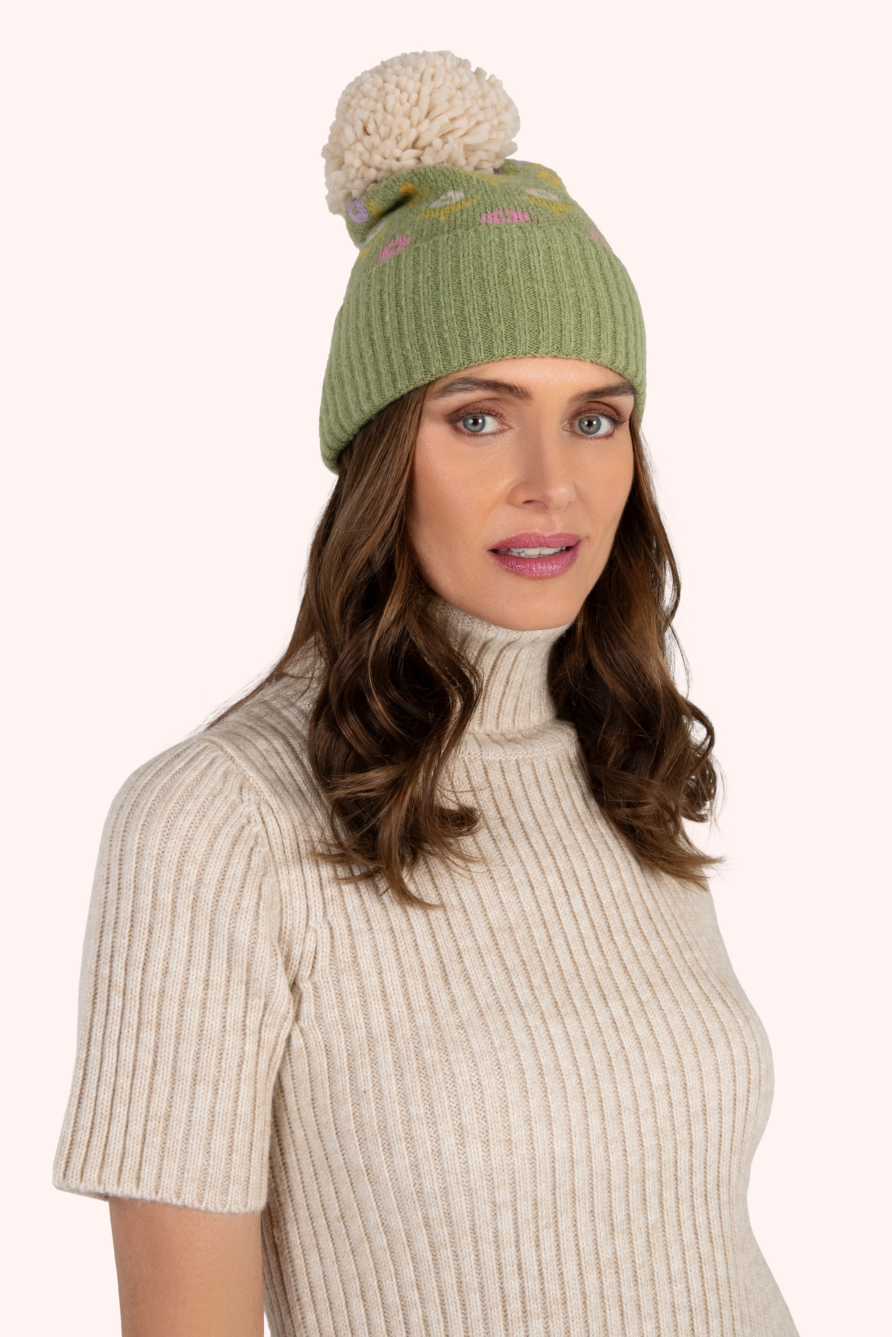Willow Ditsy Flower Pompom Hat Sage