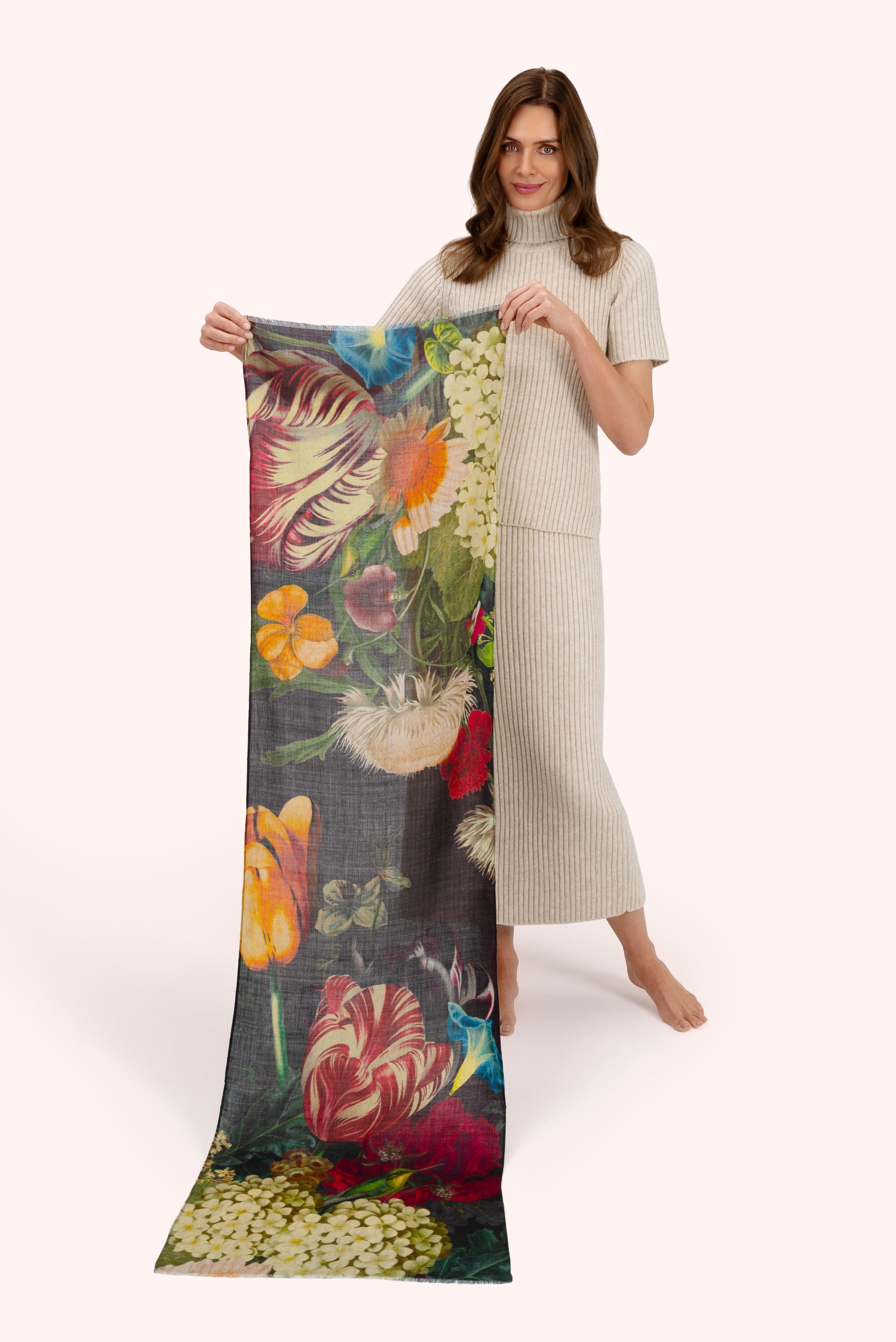 Wool Wrap Scarf Opulant Florals Chocolate